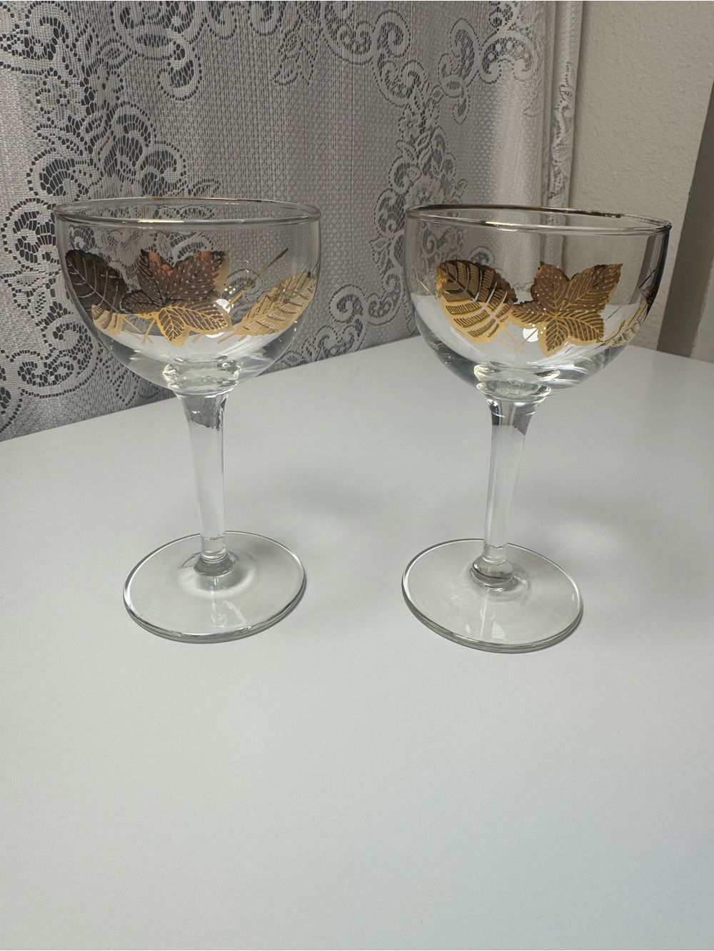 Vintage Libbey 1960’s Gold Leaf Stemmed Glasses - Set of 2